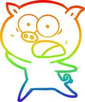 rainbow gradient line drawing cartoon pig shouting vector