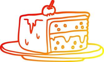 warm gradient line drawing cartoon slice of cake vector