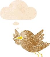 cartoon bird and thought bubble in retro textured style vector