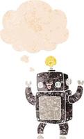 cartoon happy robot and thought bubble in retro textured style vector