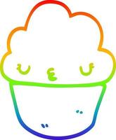 rainbow gradient line drawing cartoon cupcake with face vector