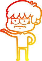 warm gradient line drawing annoyed cartoon boy vector