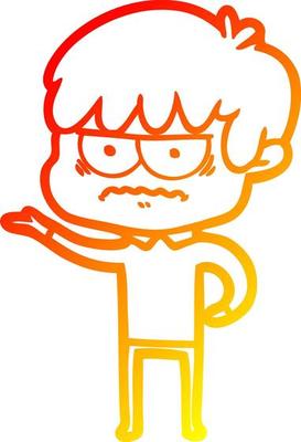 warm gradient line drawing annoyed cartoon boy
