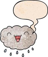 happy cartoon cloud and speech bubble in retro texture style vector