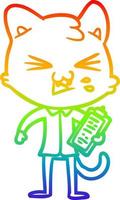 rainbow gradient line drawing cartoon cat hissing vector