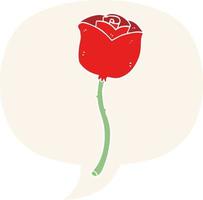 cartoon rose and speech bubble in retro style vector