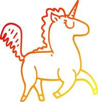 unicornio de dibujos animados de dibujo de línea de gradiente cálido vector