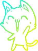 línea de gradiente frío dibujo gato de dibujos animados feliz maullando vector