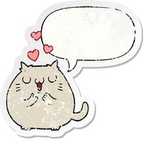 cute cartoon cat in love and speech bubble distressed sticker vector