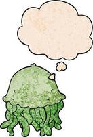 cartoon jellyfish and thought bubble in grunge texture pattern style vector