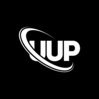 logotipo de upup. letra arriba. diseño del logotipo de la letra up. logotipo de las iniciales uup vinculado con el círculo y el logotipo del monograma en mayúsculas. uup tipografía para tecnología, negocios y marca inmobiliaria. vector
