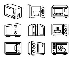 Microwave icons set, outline style vector