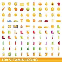 100 vitamin icons set, cartoon style vector