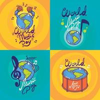 Music day banner set, hand drawn style vector