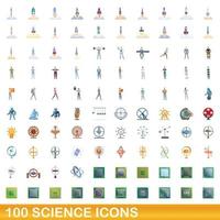 100 ciencia, conjunto de iconos de estilo de dibujos animados vector