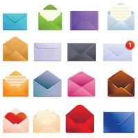 Envelope icons set, cartoon style vector