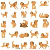 Conjunto de iconos de perro juguetón, estilo de dibujos animados vector