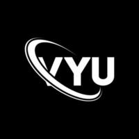 logotipo de Vyu. letra vyu. diseño del logotipo de la letra vyu. logotipo de las iniciales vyu vinculado con un círculo y un logotipo de monograma en mayúsculas. tipografía vyu para tecnología, negocios y marca inmobiliaria. vector
