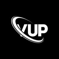 logotipo vup. carta vup. diseño del logotipo de la letra vup. logotipo de iniciales vup vinculado con círculo y logotipo de monograma en mayúsculas. tipografía vup para tecnología, negocios y marca inmobiliaria. vector