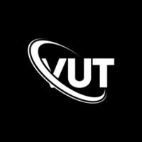 logotipo de vut. vut carta. diseño de logotipo de letra vut. logotipo de iniciales vut vinculado con círculo y logotipo de monograma en mayúsculas. tipografía vut para tecnología, negocios y marca inmobiliaria. vector