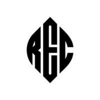 REC circle letter logo design with circle and ellipse shape. REC ellipse letters with typographic style. The three initials form a circle logo. REC Circle Emblem Abstract Monogram Letter Mark Vector. vector