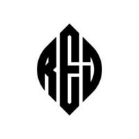 REJ circle letter logo design with circle and ellipse shape. REJ ellipse letters with typographic style. The three initials form a circle logo. REJ Circle Emblem Abstract Monogram Letter Mark Vector. vector