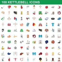 100 kettlebell icons set, cartoon style vector