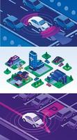 Driverless car banner set, isometric style vector