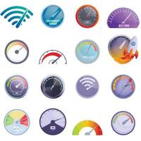 Internet speed icons set, cartoon style vector