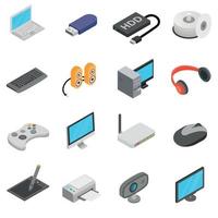 Computer icons set, isometric 3d style vector