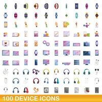 100 iconos de dispositivo, estilo de dibujos animados vector