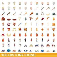 100 history icons set, cartoon style vector