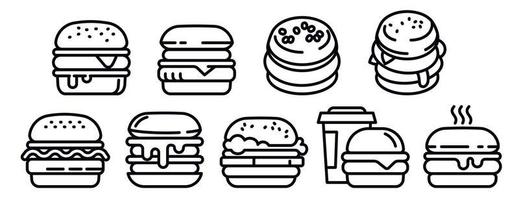 Burger icons set, outline style vector