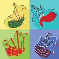 Bagpipes icons set, flat style vector