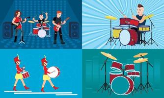 Drummer banner set, flat style vector