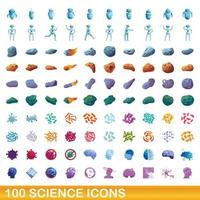 100 science icons set, cartoon style vector
