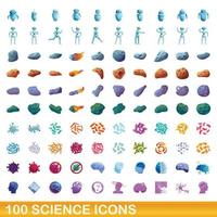 100 ciencia, conjunto de iconos de estilo de dibujos animados vector