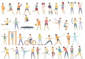 Sports school icons set cartoon vector. Kids tennis vector