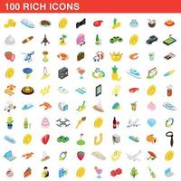 100 rich icons set, isometric 3d style vector