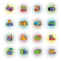 Industrial factory building set icons vector