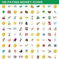 100 paying money icons set, cartoon style vector