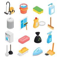 Cleaning isometric 3d icons vector