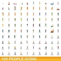 100 people icons set, cartoon style vector