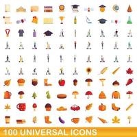 100 universal icons set, cartoon style vector