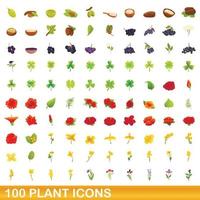 100 iconos de plantas, estilo de dibujos animados vector