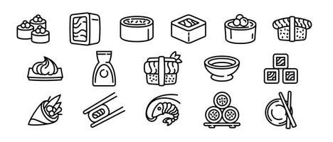 Sushi roll icons set, outline style vector