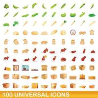 100 universal icons set, cartoon style vector