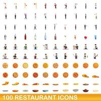 100 restaurant icons set, cartoon style vector