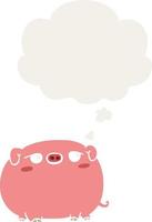 cute cartoon pig and thought bubble in retro style vector