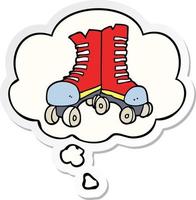 cartoon roller boots and thought bubble as a printed sticker vector